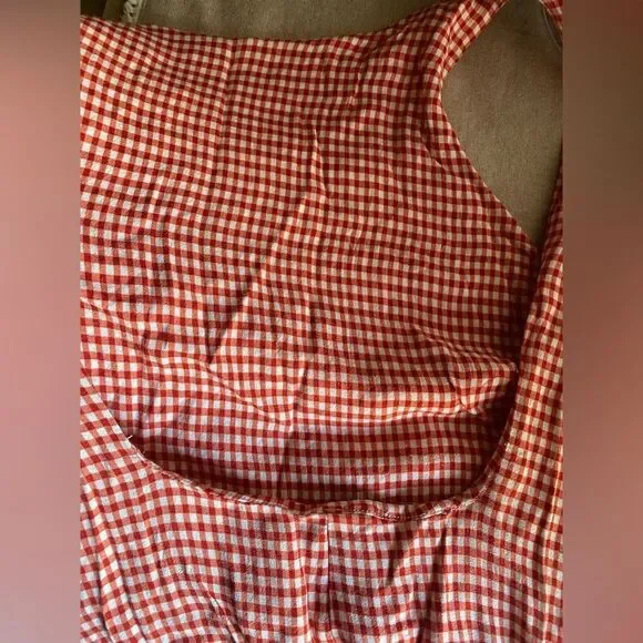 Reformation Rosemond Mini Dress Strawberry Check Cut Out Sz 12 - Picture 10 of 14